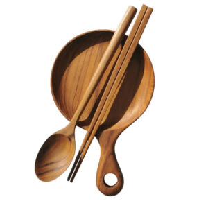 Handcrafted Teak Wood Tableware Set 3 Piece Spoon Chopsticks Boki Plate