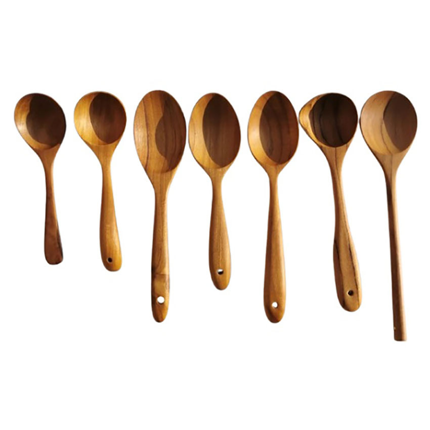7 Piece Handcrafted Teak Wood Spoon Set Large Cooking & Serving Ladles