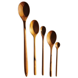 5 Piece Handcrafted Teak Wood Spoon Set Assorted Cooking & Serving Spoons