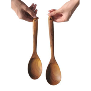 2 Piece Handcrafted Teak Wood Serving Spoon Set Large Salad & Soup Ladles
